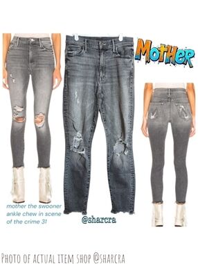 Mother the swooner ankle chew scene of the crime Grey distress Jeans Women's 29